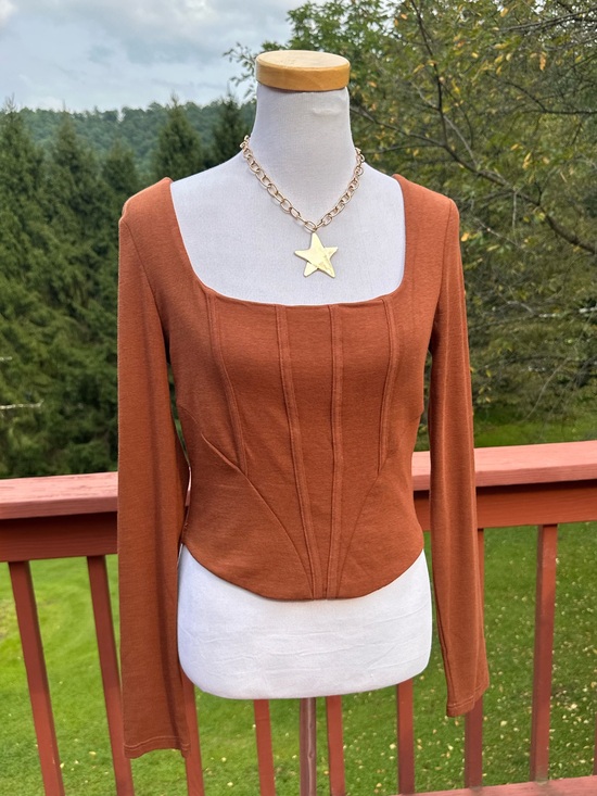 OGL Tops - OGL Rust Square-Neck Long Sleeve Cotton Top